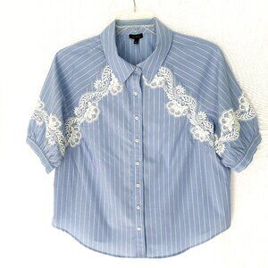 New TALBOTS Striped Short Balloon Sleeve Shirt with Applique